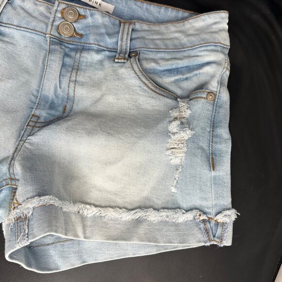 Celebrity Pink Distressed Light Blue Cutoff Cuffed Shorts Women’s - Picture 4 of 12